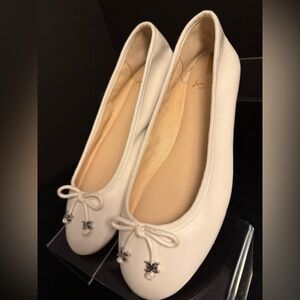 Sam Edelman White Ballet Flats with Bow & Logo Charm
